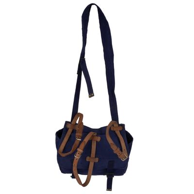 Romanian Navy Blue Shoulder Bag with Leather Straps, , large