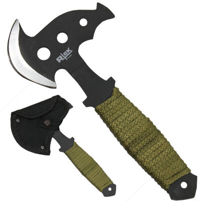 8" Black Blade Ninja Throwing Axe | Cord-Wappred w/ Sheath