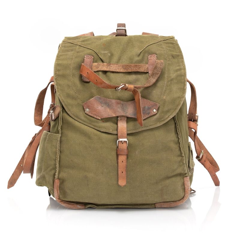 Romanian Military Canvas Backpack with Leather Straps image number 0