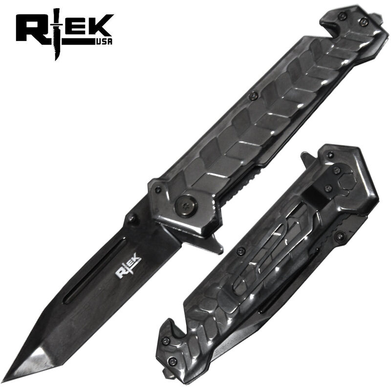 5" Rtek Black Heavy Metal Tactical Tanto Folding Knife image number 0