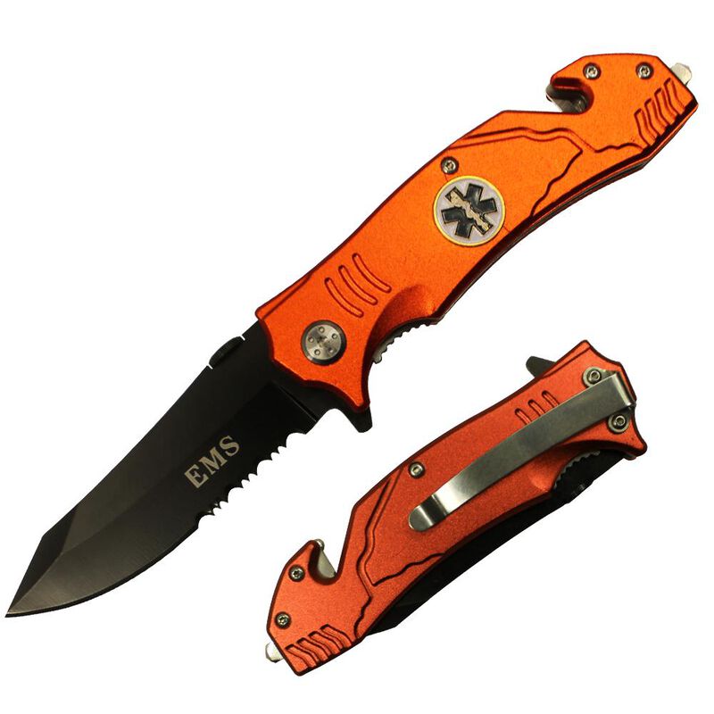 4.5" Blade Digital Orange EMS Knife w/Seat Belt Cutter & Glass Breaker image number 1